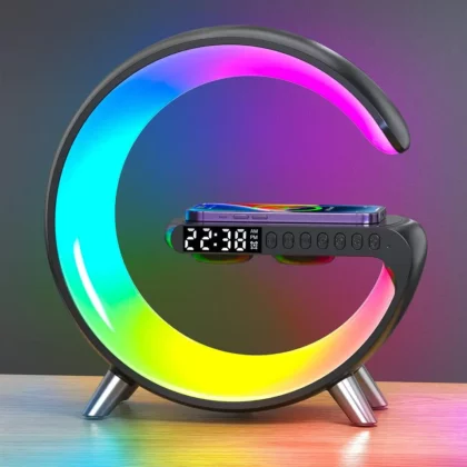Night Light LED Atmosphere Lamp Table Wireless Charger fast Charging with App Control Blue tooth Speaker Alarm Clock for Bedroom